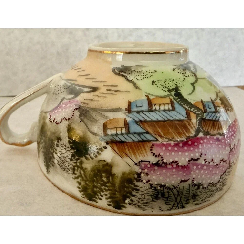 Lithphane Tea Set Blue Pink White Geisha Girl